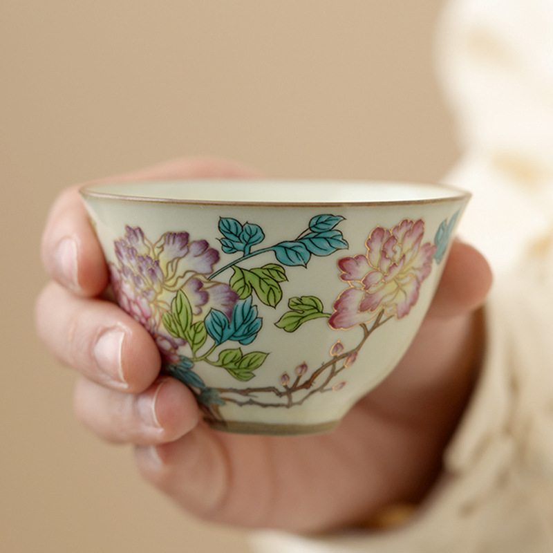 Cana Gongfu pentru ceai cu motiv floral – set ceai ceramic