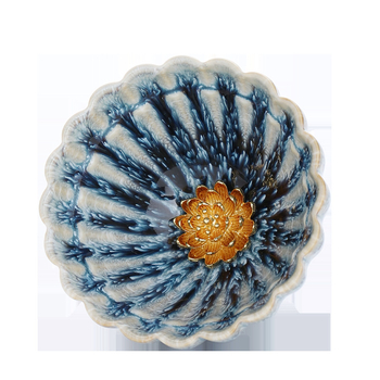 Ceașcă ceramică pentru ceai cu glazură păun, design lotus vintage, singură ceașcă de ceai