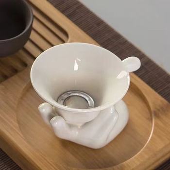 Set filtru de ceai din porțelan alb Dehua, filtru din oțel inoxidabil și suport inferior, set Kung Fu pentru uz casnic