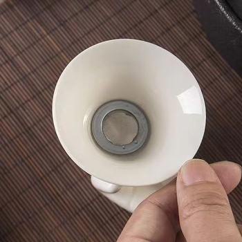 Set filtru de ceai din porțelan alb Dehua, filtru din oțel inoxidabil și suport inferior, set Kung Fu pentru uz casnic