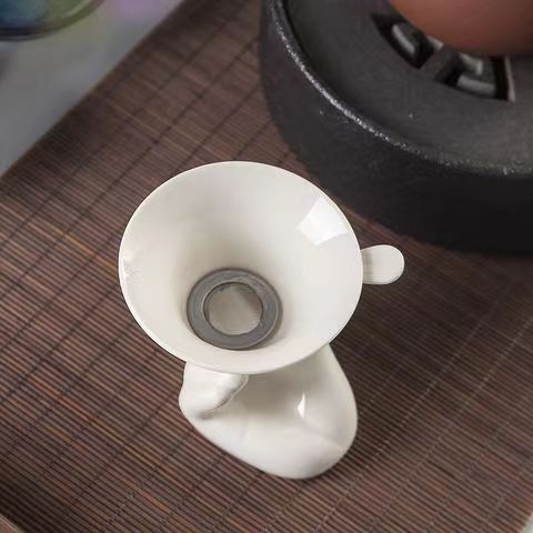 Set filtru de ceai din porțelan alb Dehua, filtru din oțel inoxidabil și suport inferior, set Kung Fu pentru uz casnic