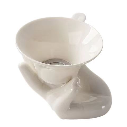 Set filtru de ceai din porțelan alb Dehua, filtru din oțel inoxidabil și suport inferior, set Kung Fu pentru uz casnic