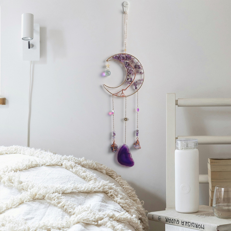 Mesečev zvon vjetra s prirodnim kristalnim šljunkom, ametistni sun catcher i DIY privjesak sa suncem