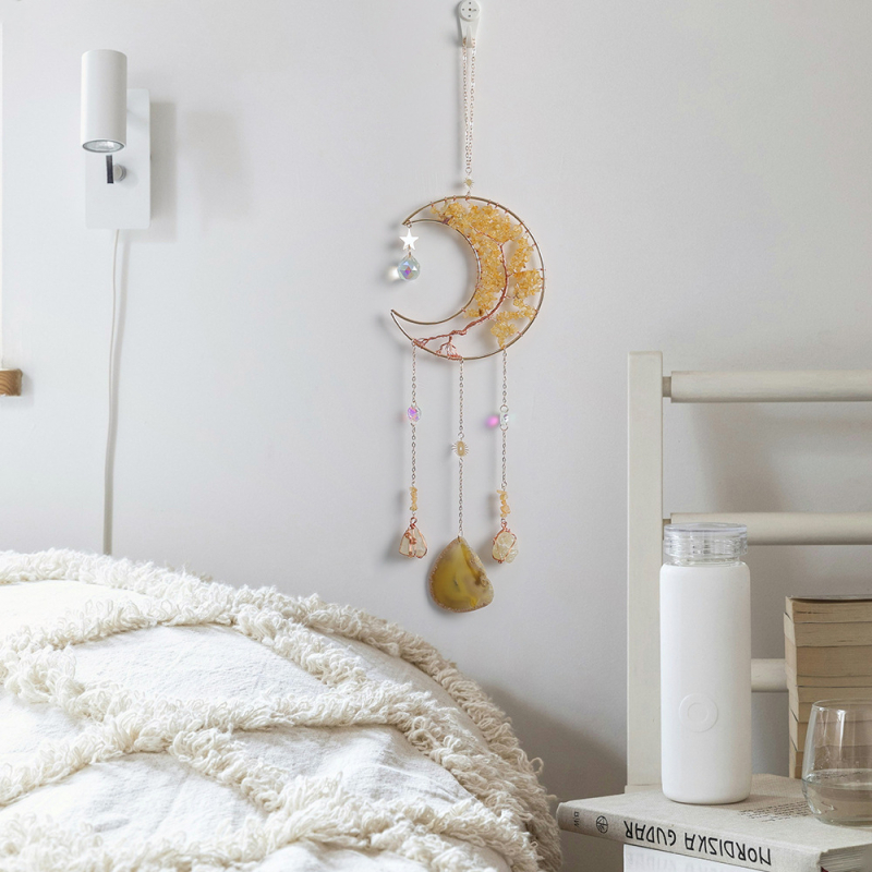Mesečev zvon vjetra s prirodnim kristalnim šljunkom, ametistni sun catcher i DIY privjesak sa suncem