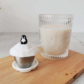 Filtru de ceai din oțel inoxidabil, cu design drăguț de pinguin plutitor, dimensiune mică