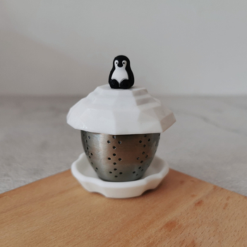 Filtru de ceai din oțel inoxidabil, cu design drăguț de pinguin plutitor, dimensiune mică