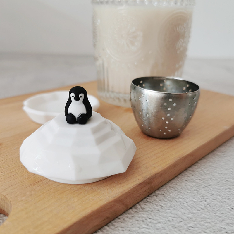 Filtru de ceai din oțel inoxidabil, cu design drăguț de pinguin plutitor, dimensiune mică