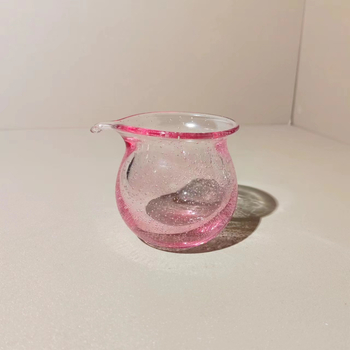Set ceai stil japonez din sticlă cristal roz și verde, cu capac, ceașcă rezistentă la căldură și accesorii handmade pentru bubble tea