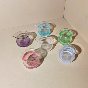 Set ceai stil japonez din sticlă cristal roz și verde, cu capac, ceașcă rezistentă la căldură și accesorii handmade pentru bubble tea