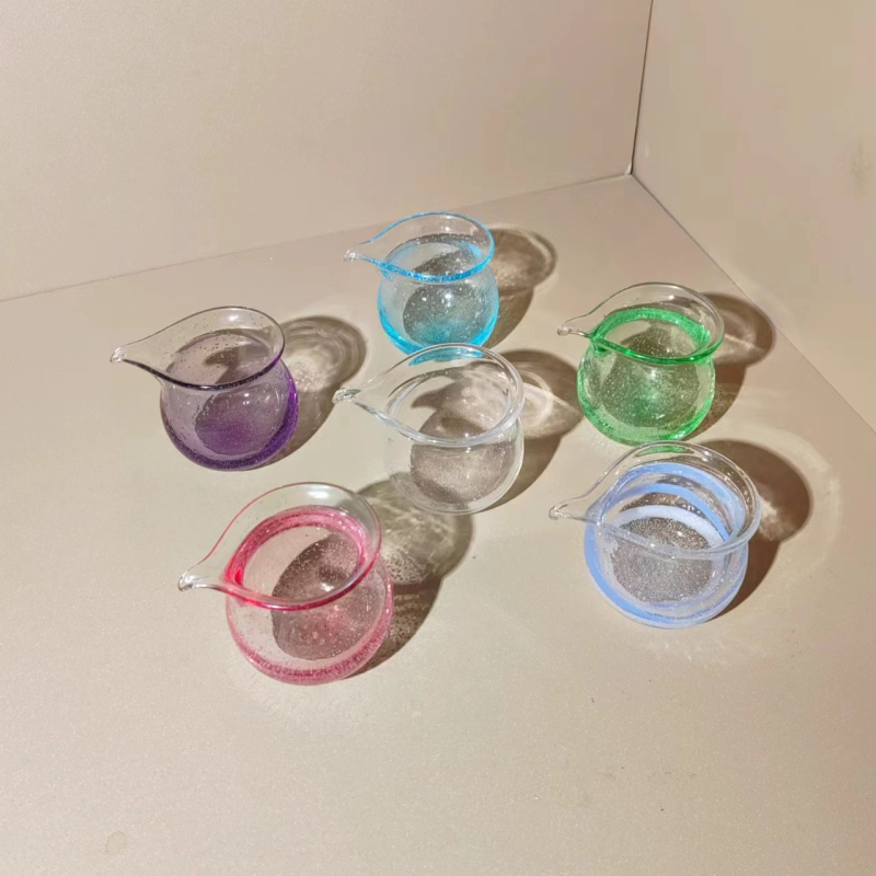 Set ceai stil japonez din sticlă cristal roz și verde, cu capac, ceașcă rezistentă la căldură și accesorii handmade pentru bubble tea