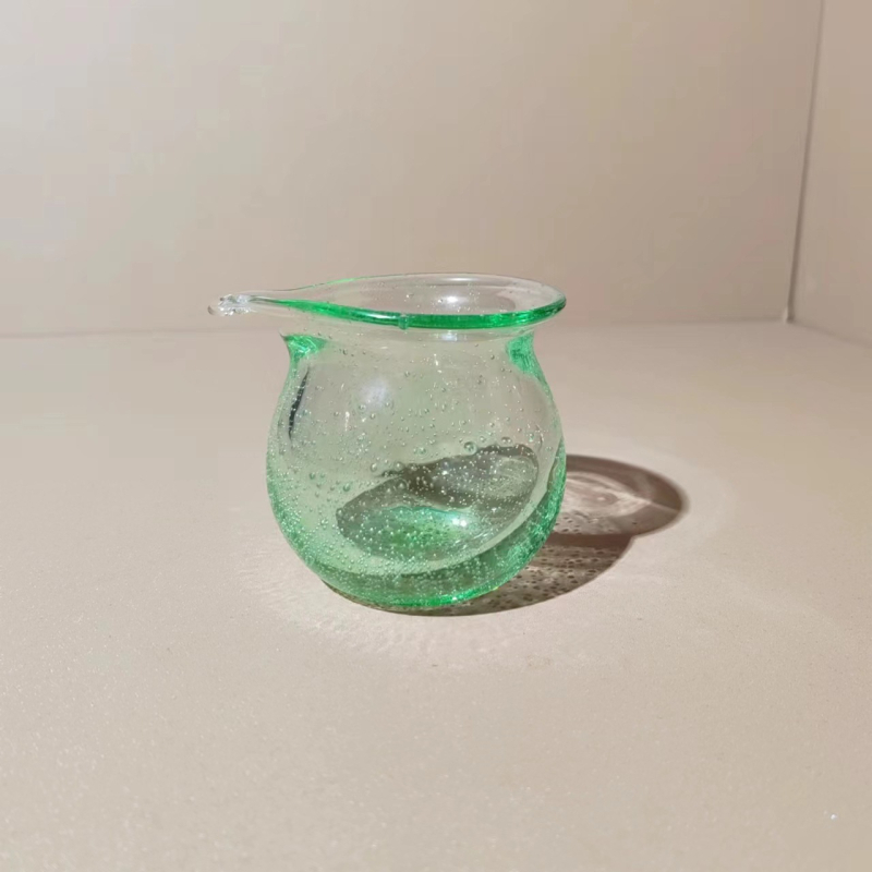 Set ceai stil japonez din sticlă cristal roz și verde, cu capac, ceașcă rezistentă la căldură și accesorii handmade pentru bubble tea