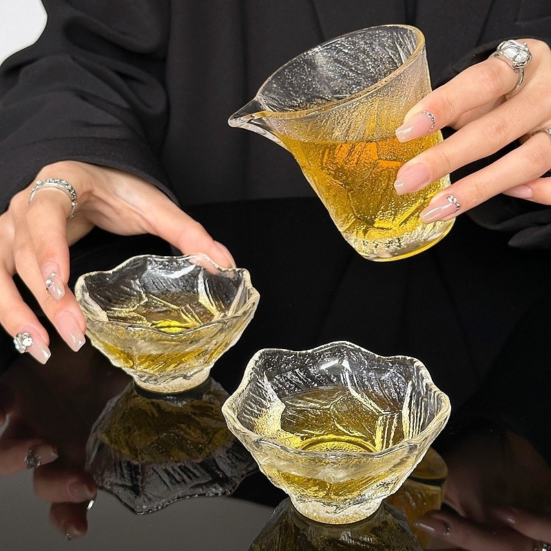 Ceșuță de ceai din sticlă cu capac și farfurie, set de ceai în stil japonez Kung Fu, accesorii pentru degustare de ceai