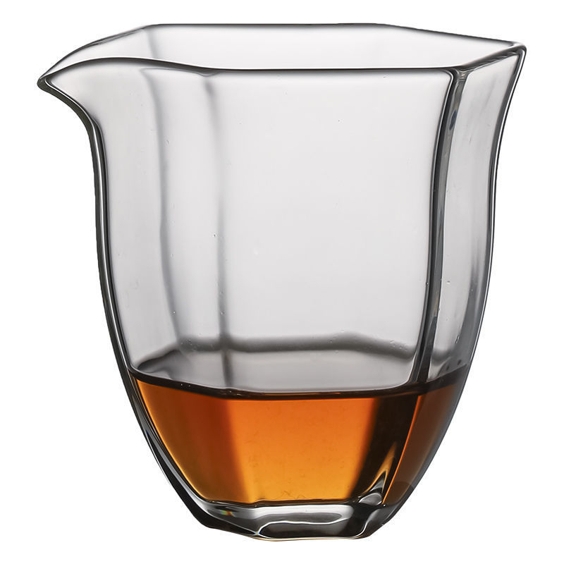 Ceșuță de ceai hexagonală din sticlă transparentă, pentru distribuția uniformă a ceaiului, mică, lucrată manual, stil japonez, set cu strecurător de ceai