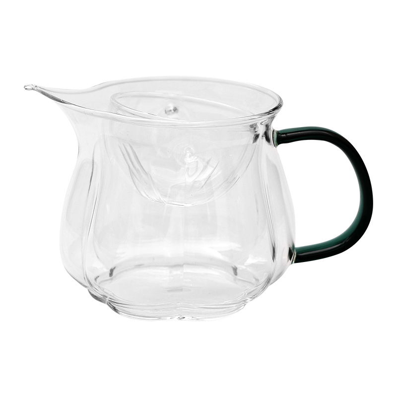 Dovleac de sticlă cu filtru de ceai, ceai din mandarin verde mic, ceașcă de echitate, separator rezistent la căldură pentru ceai verde, stil japonez cu mâner