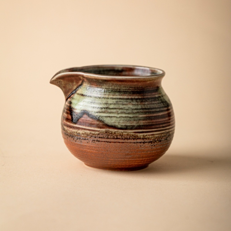 Set de ceai din ceramică, lucrat manual, cu glazură arsă pe lemn, în stil antic, include cupa de distribuție a ceaiului și un recipient pentru ceai pentru ceremonia Gongfu.