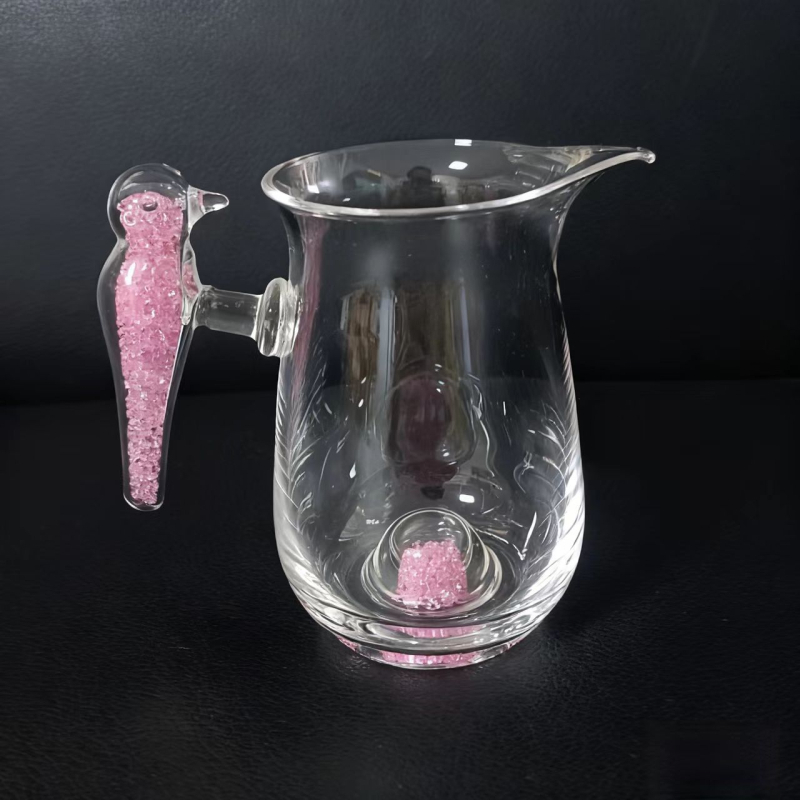 Pahar de ceai din sticlă cristal turcoaz, lucrat manual, pentru casă și birou, gros și rezistent la căldură, cu motiv de pasăre