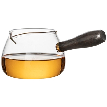 Ceșuță de sticlă cu mâner lateral din lemn, pentru distribuție uniformă într-un set Kung Fu, recipient transparent pentru ceai