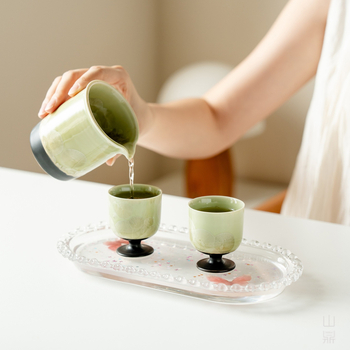 Cană de ceai ceramică glazurată la cuptor, finisaj Ice Flower albastru, set pentru servire ceai și accesorii de calitate înaltă