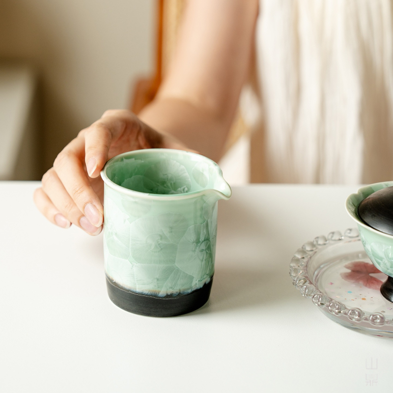 Cană de ceai ceramică glazurată la cuptor, finisaj Ice Flower albastru, set pentru servire ceai și accesorii de calitate înaltă