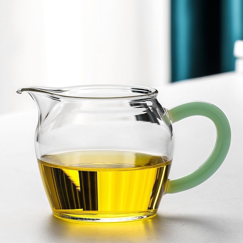Carafă de ceai din sticlă borosilicat de înaltă rezistență, cu mâner colorat, turnare uniformă; set mic Kung Fu ceai cu separator de ceai