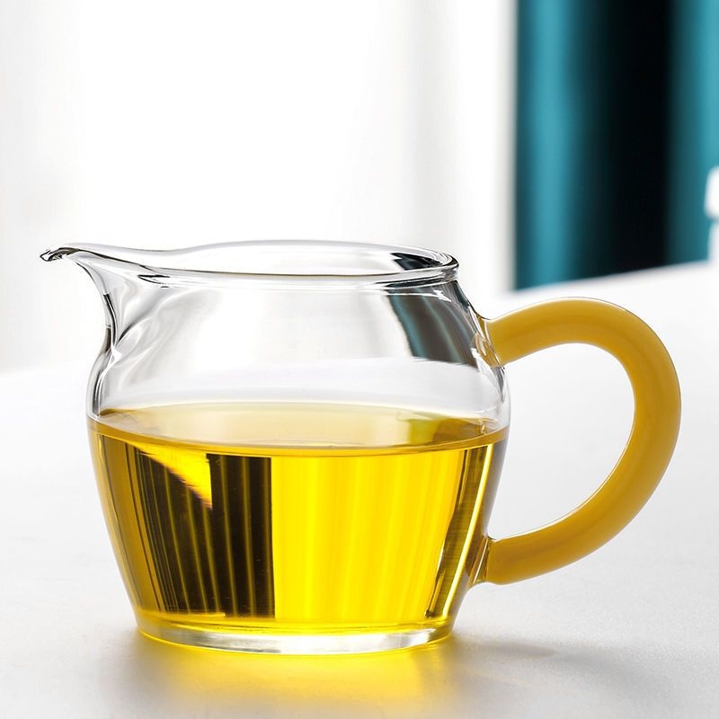 Carafă de ceai din sticlă borosilicat de înaltă rezistență, cu mâner colorat, turnare uniformă; set mic Kung Fu ceai cu separator de ceai