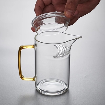 Ceașcă de ceai din sticlă, în formă de semilună, cu filtru încorporat, rezistentă la căldură, separare ceai-apă, pentru ceai verde.