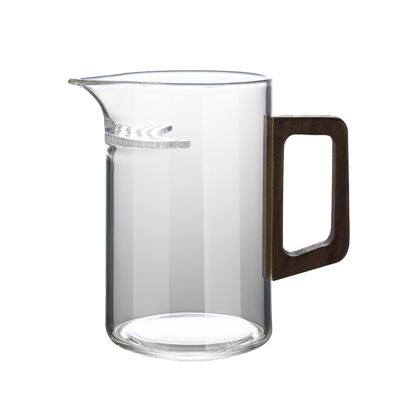 Ceașcă cu mâner din lemn, formă semilună, din sticlă borosilicat de înaltă rezistență, cu filtru pentru ceai și separator, ceainic rezistent la temperaturi