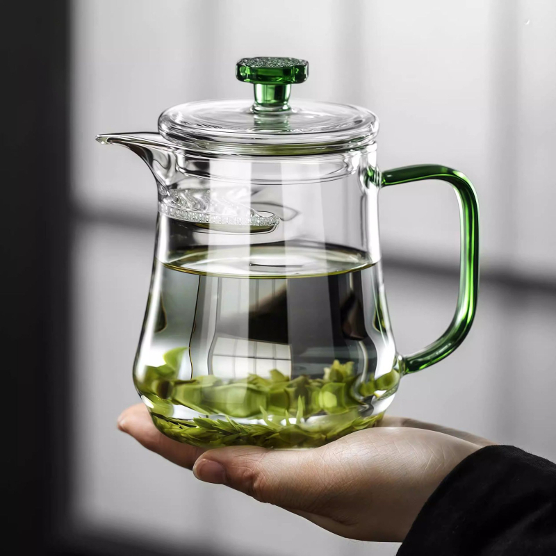 Ceașcă de ceai din sticlă cu capac și filtru încorporat pentru ceai verde, rezistentă la căldură
