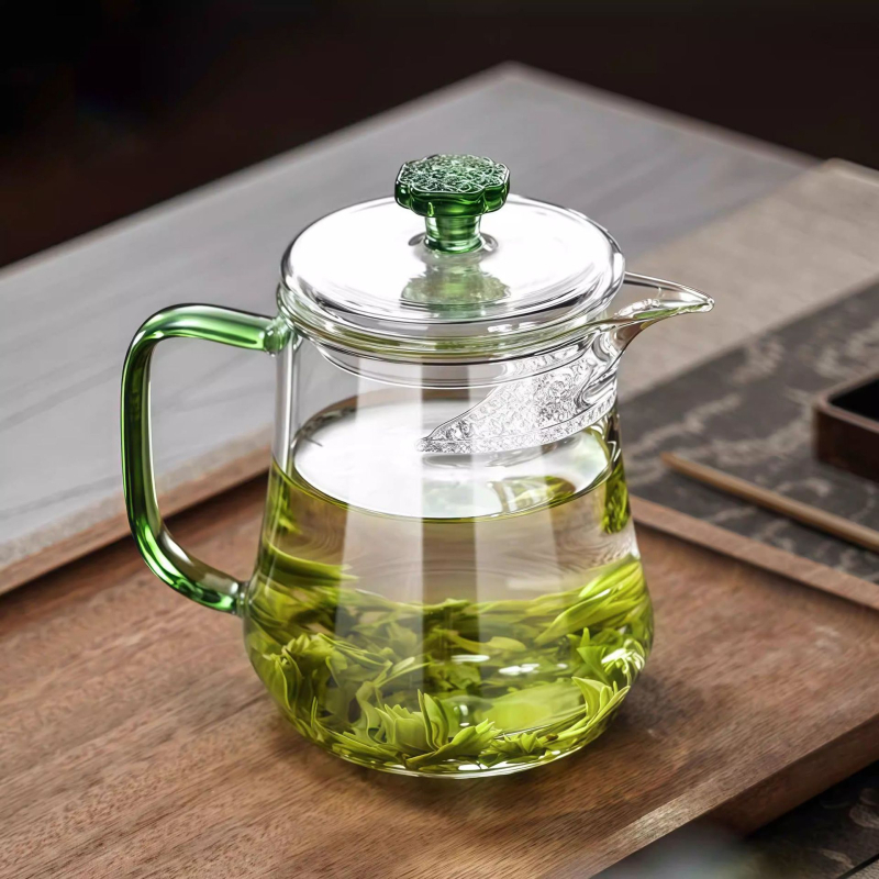 Ceașcă de ceai din sticlă cu capac și filtru încorporat pentru ceai verde, rezistentă la căldură