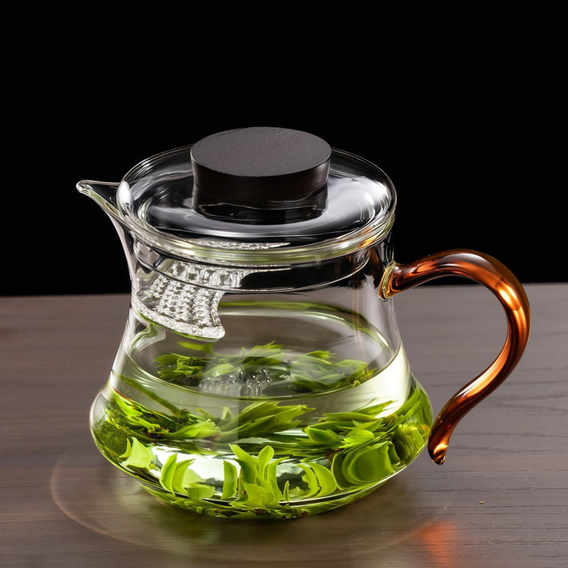 Ceașcă de ceai din sticlă cu capac și filtru încorporat pentru ceai verde, rezistentă la căldură