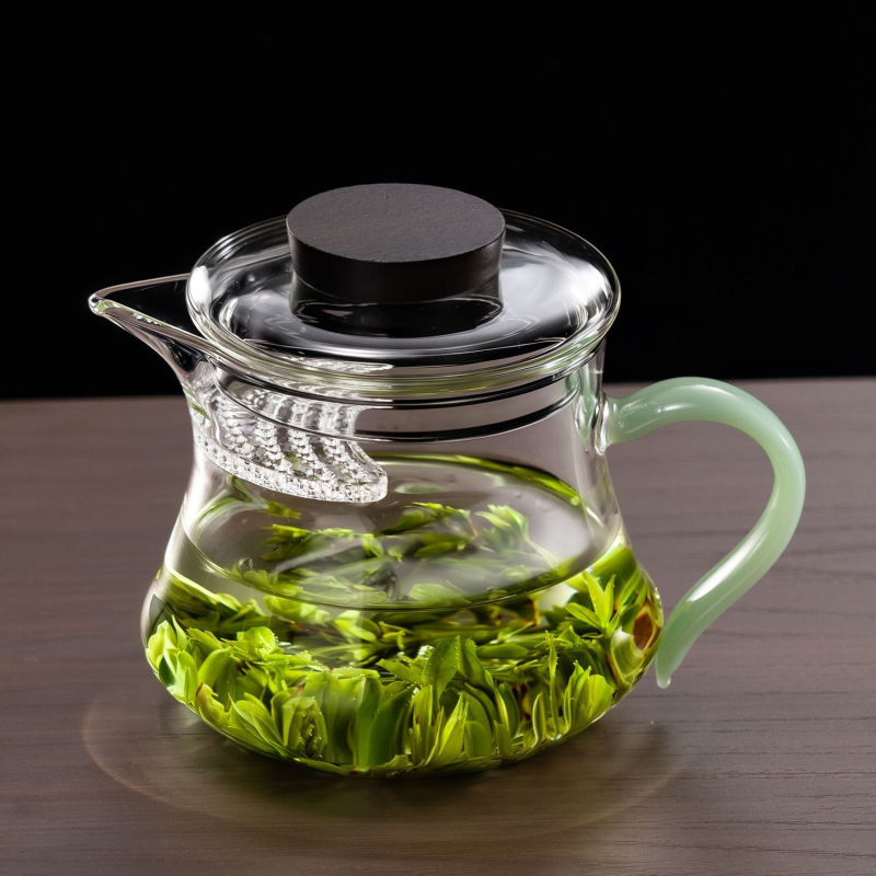 Ceașcă de ceai din sticlă cu capac și filtru încorporat pentru ceai verde, rezistentă la căldură