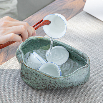 Curățător ceramic retro pentru ceai – recipient mic pentru spălarea cănilor și a pensulelor, set Gongfu de ceai