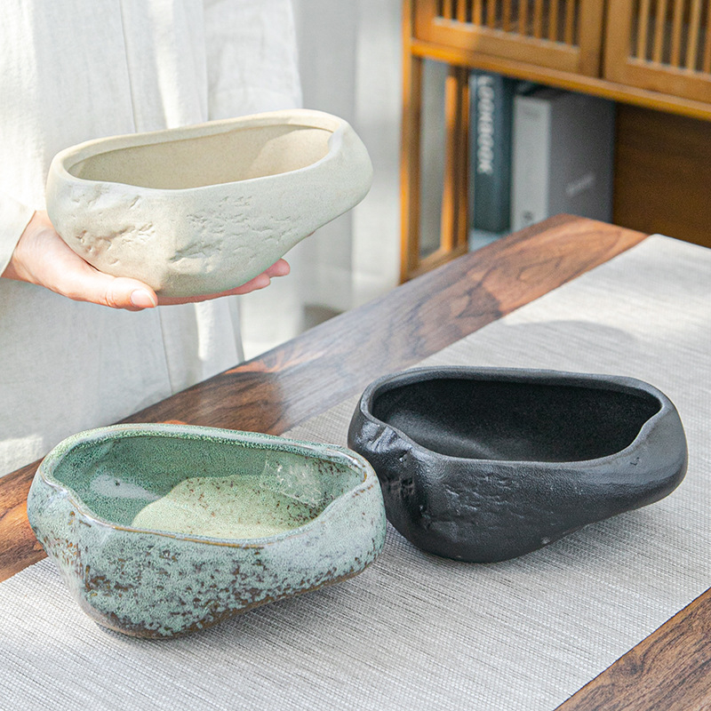 Curățător ceramic retro pentru ceai – recipient mic pentru spălarea cănilor și a pensulelor, set Gongfu de ceai