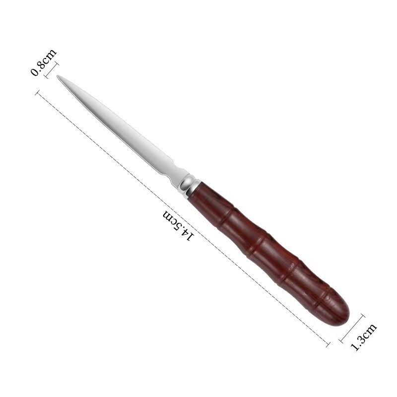 Cuțit de ceai din oțel inoxidabil pentru Pu'er și ac de ceai, cu model de lemn damasc – accesorii pentru setul de ceai