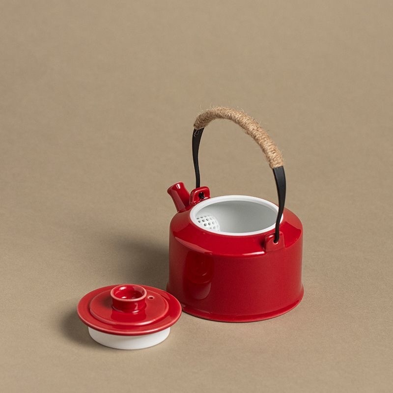 Ceainic ceramic Kung Fu, capacitate mare, cu mâner, pentru ceai cu flori, porțelan alb