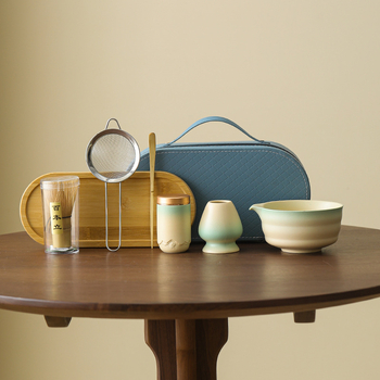 Vas de matcha în stil japonez, ceramic, set portabil de ceai cu unelte, bețișor/tel ceramic pentru matcha, suport, ceașcă de matcha, set pudră de matcha