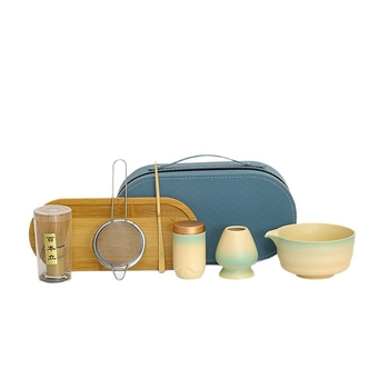 Vas de matcha în stil japonez, ceramic, set portabil de ceai cu unelte, bețișor/tel ceramic pentru matcha, suport, ceașcă de matcha, set pudră de matcha