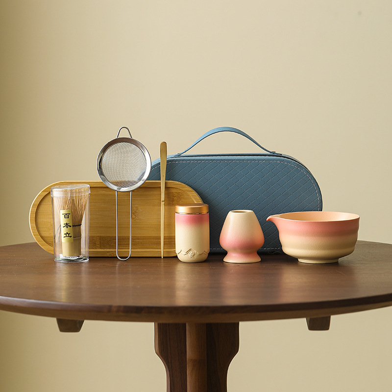 Vas de matcha în stil japonez, ceramic, set portabil de ceai cu unelte, bețișor/tel ceramic pentru matcha, suport, ceașcă de matcha, set pudră de matcha