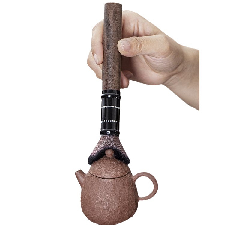 Set de ceremonie a ceaiului din lemn de abanos, cu șase accesorii: ac de ceai, cuțit de ceai, clips pentru ceai și unelte