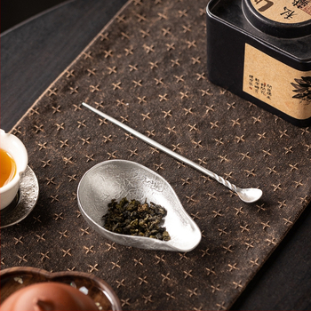 Set de ceai Zen retro, realizat manual din tin, cu frunze de lotus, linguriță de ceai și accesorii pentru ceremonia ceaiului