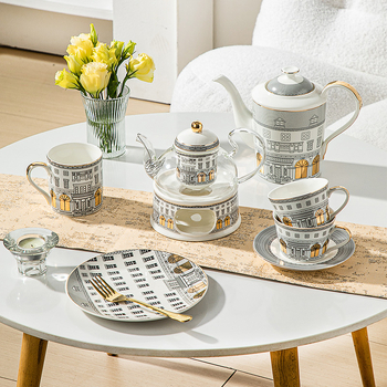 Set ceramic pentru ceainic cu flori, suport pentru lumânare și încălzitor din sticlă pentru ceai de fructe – ceai de după-amiază