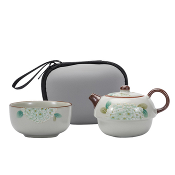Set de ceai în stil Ru Kiln cu model Wanhua: o ceainică și una ceașcă, capacitate mare, pentru uz casnic și cadou.
