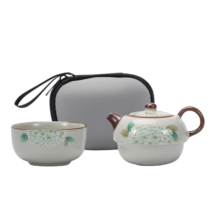 Set de ceai în stil Ru Kiln cu model Wanhua: o ceainică și una ceașcă, capacitate mare, pentru uz casnic și cadou.