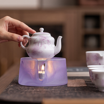 Set de ceainic pictat manual Twilight Purple Heart pentru uz casnic, include ceainic, cești și bază încălzitoare cu lumânare