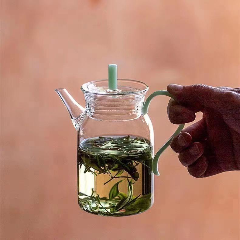 Ceainic de sticlă pentru ceai verde și negru, inspirat din dinastia Song, rezistent la temperaturi, design minimalist floral
