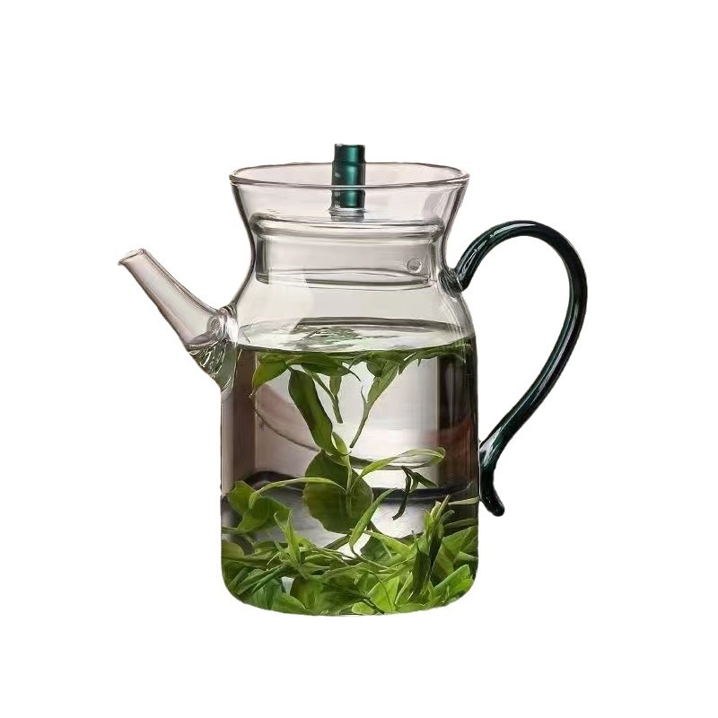Ceainic de sticlă pentru ceai verde și negru, inspirat din dinastia Song, rezistent la temperaturi, design minimalist floral