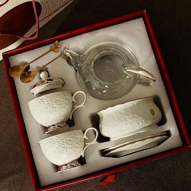 Set ceramic de ceai în stil european, cu ceainic decorat cu flori, pentru ceai de după-amiază, cadou de nuntă de înaltă calitate.