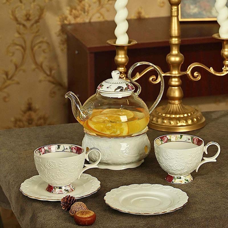 Set ceramic de ceai în stil european, cu ceainic decorat cu flori, pentru ceai de după-amiază, cadou de nuntă de înaltă calitate.