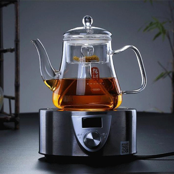 Ceainic de sticlă cu cameră internă dublă pentru infuzarea ceaiului, design modern minimalist, pentru uz casnic