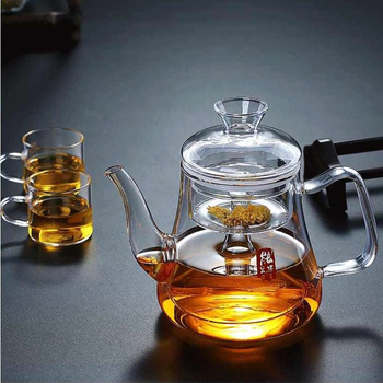 Ceainic de sticlă cu cameră internă dublă pentru infuzarea ceaiului, design modern minimalist, pentru uz casnic